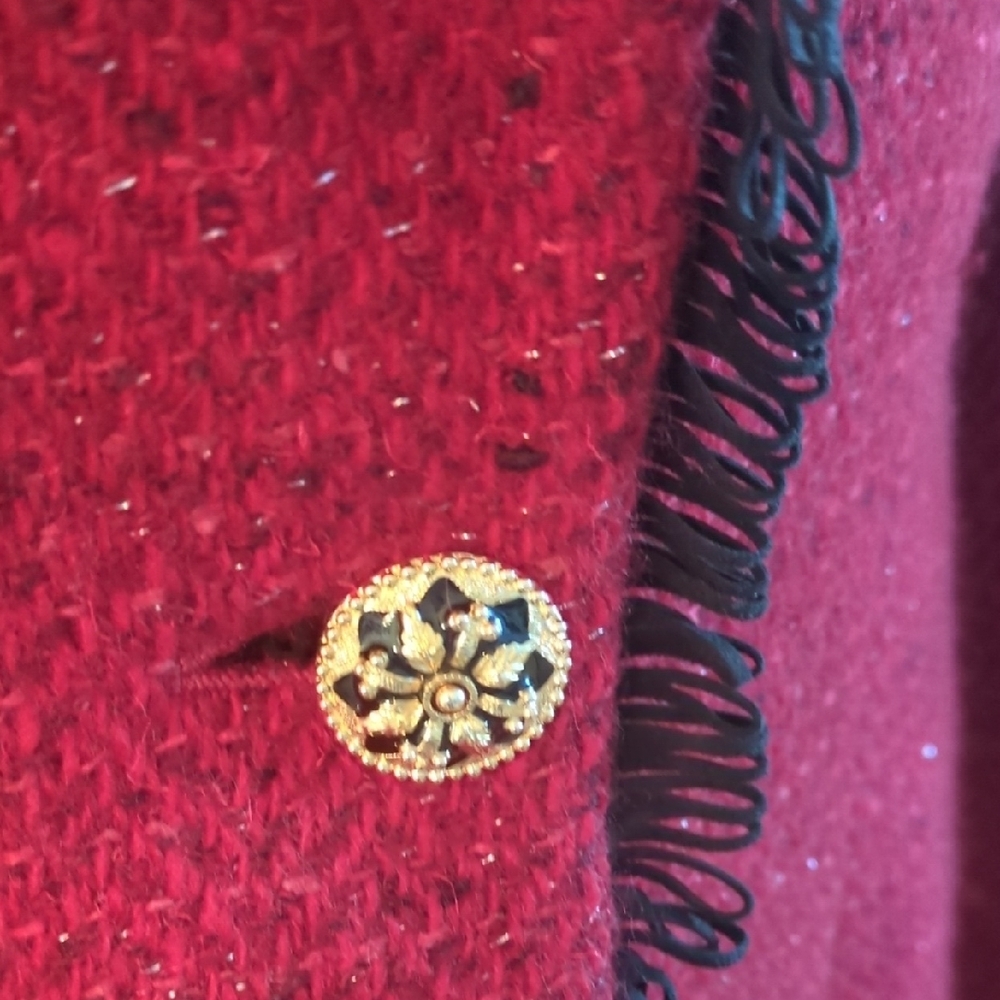 St. John Raspberry Tweed Single-Button Blazer with Black Trim - Picture 2 of 7